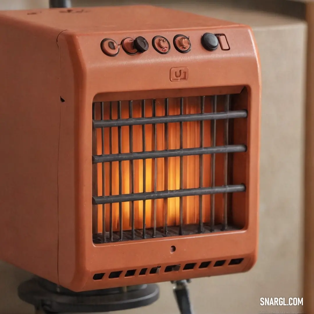 A compact heater seated on a stylish table, next to a designer wall-mounted heater featuring a light, exemplifies modern comfort and elegance in a cozy living space.