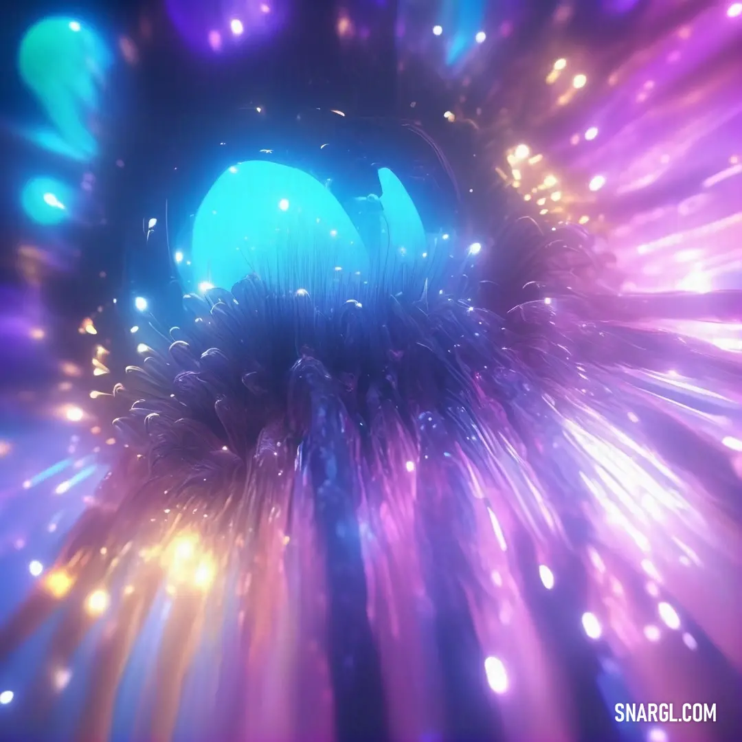 A spectacular display of colorful fireworks bursts vibrantly in the night sky, centered by a striking blue orb that elevates the enchanting atmosphere of celebration and joy.