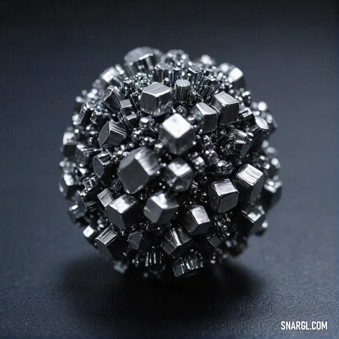 A striking black-and-white bead ball rests on a dark surface, its smooth, round shape contrasted by the delicate intricacy of the beads. The simplicity of the colors brings attention to the textures and details of the beads' arrangement.