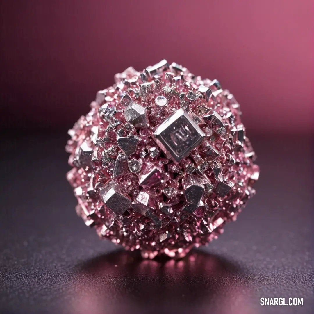 A pink diamond ring rests elegantly on a table, its sparkling facets catching the light next to a soft pink wall. The delicate hues of the ring and the surrounding setting enhance its radiant beauty and refinement.