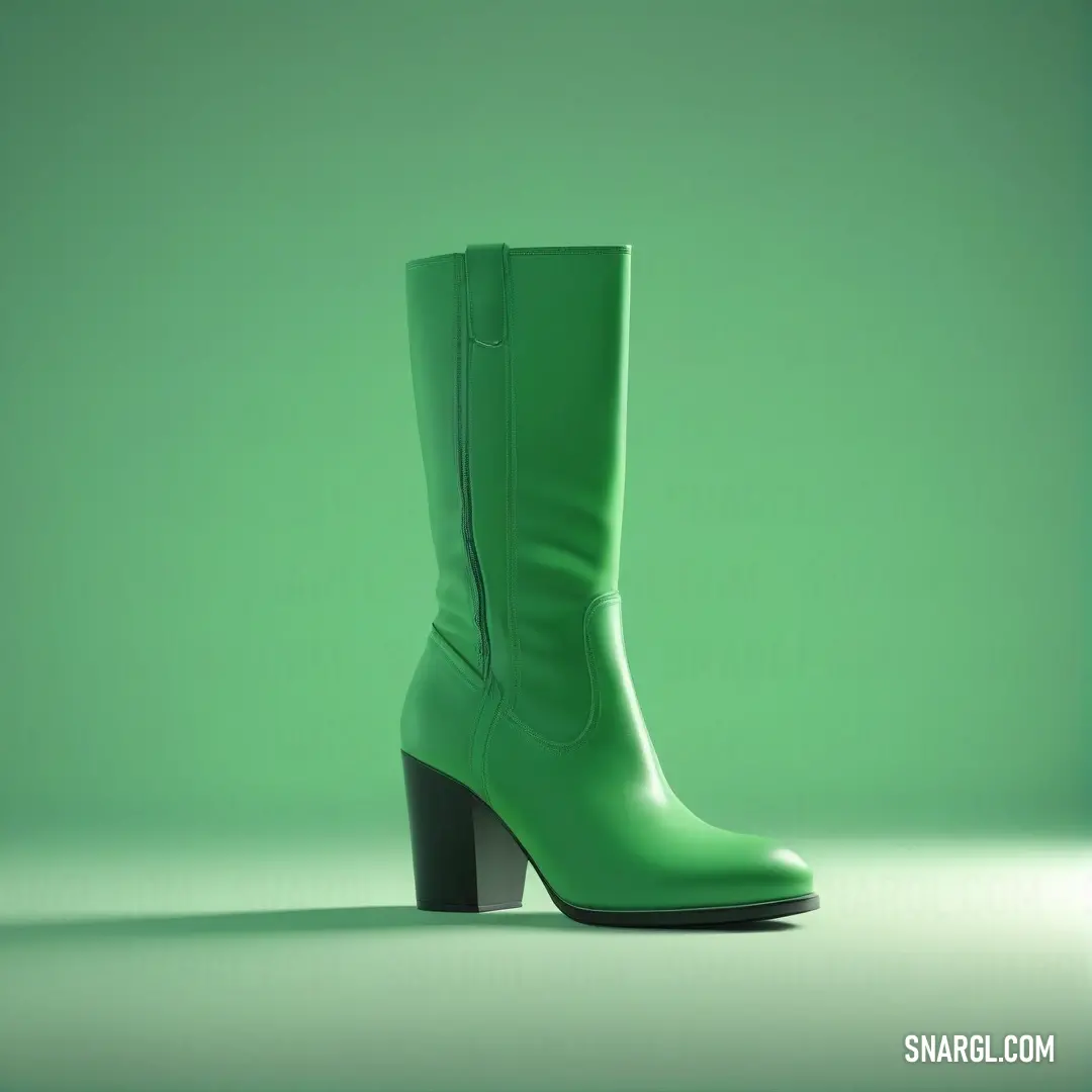 Paris Green color example: Green boot is shown on a green background