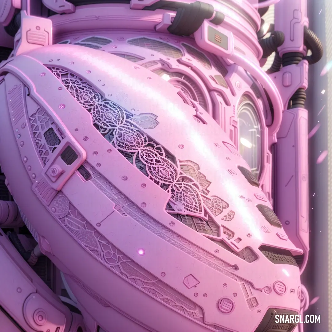 Futuristic pink object with a lot of details on it's side and a window in the middle