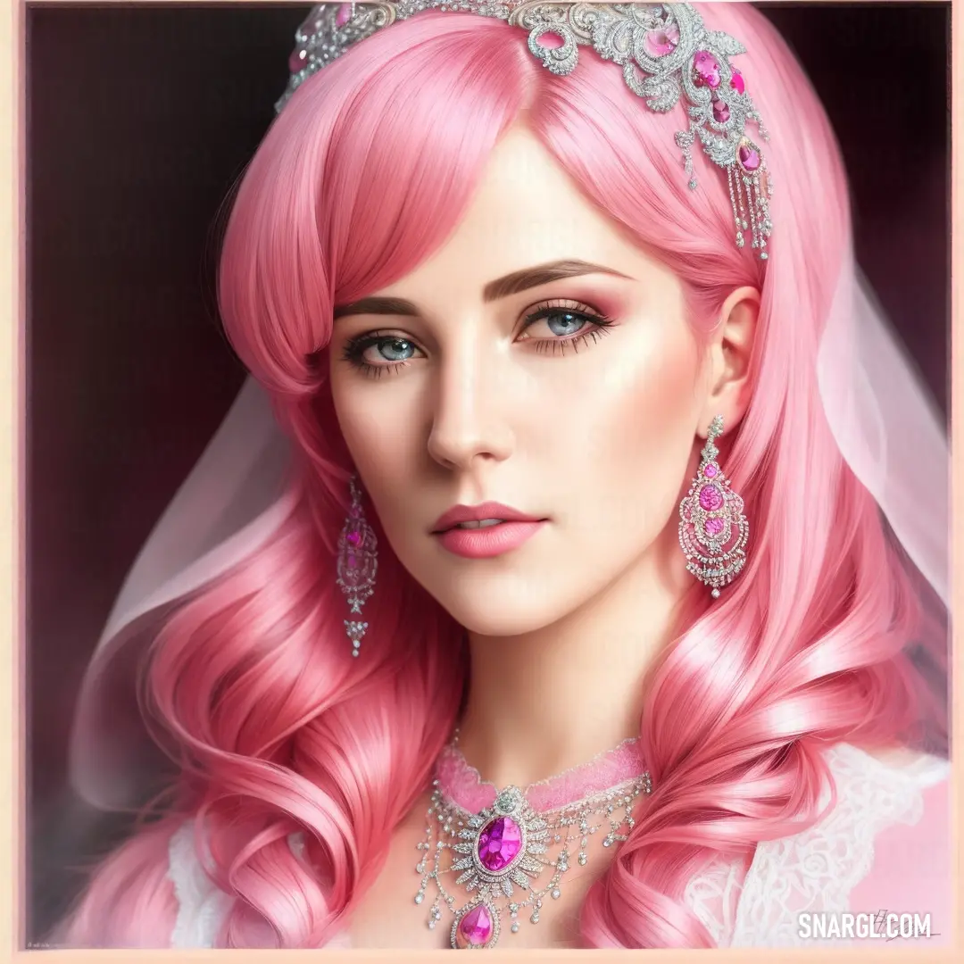Digital painting of a woman with pink hair and a tiara on her head