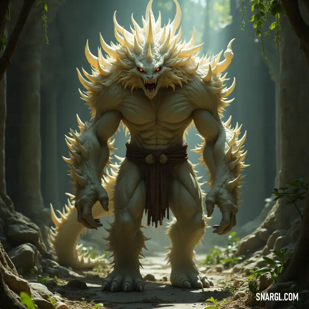 Within an enchanted forest, an imposing creature with enormous claws and a strikingly large head emerges from the trees and rocks. The gentle hues create a mysterious yet captivating atmosphere, sparking curiosity about the stories concealed in the woodla