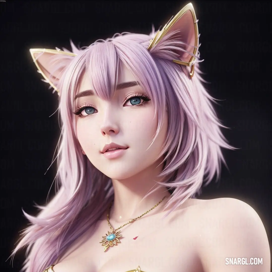 Very cute anime girl with a cat ears on her head and a necklace on her chest and chest. Color CMYK 1,13,0,29.