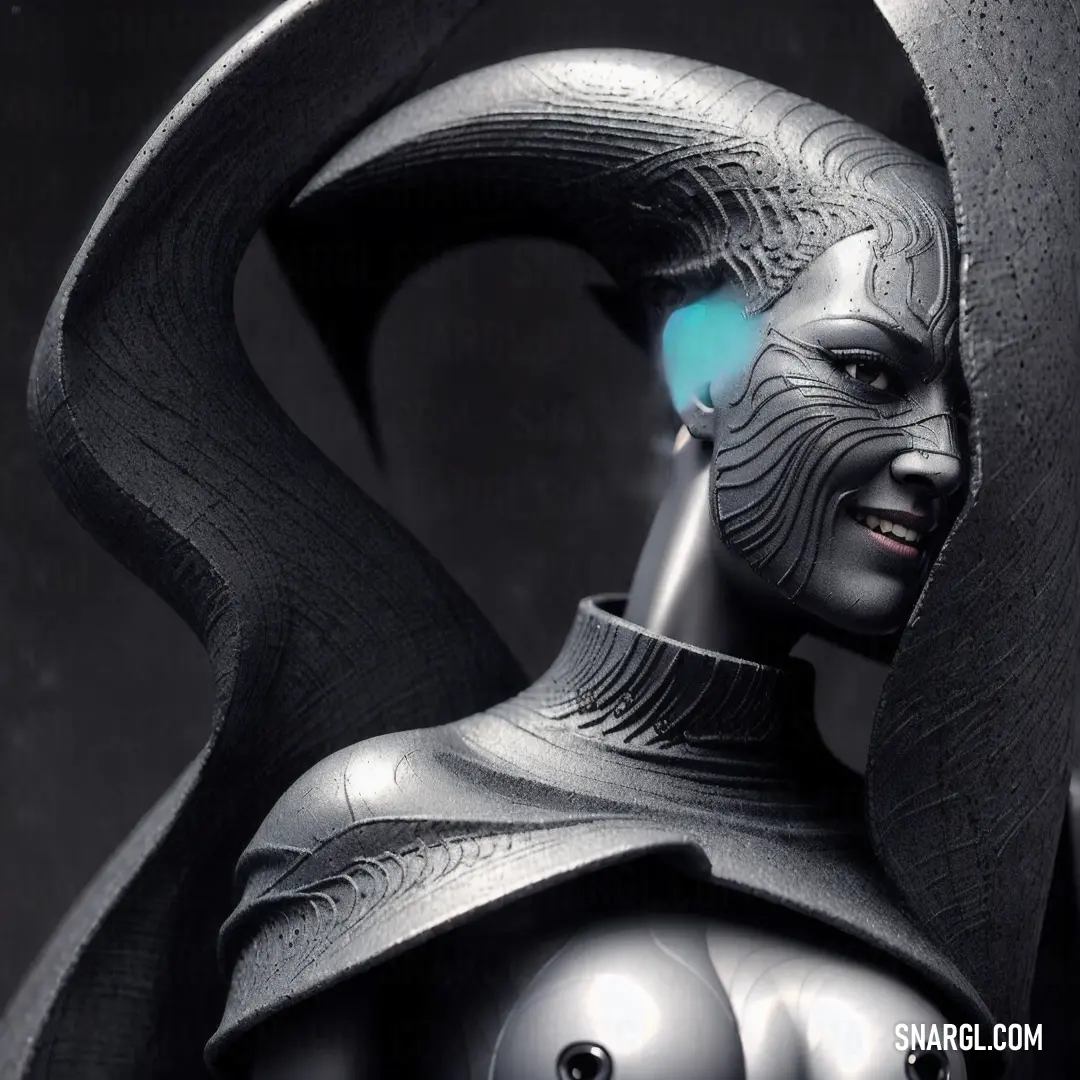 A woman with glowing blue light on her futuristic helmet and face stands poised. Her body, encased in sleek armor, radiates with energy, as if she’s ready for a new adventure in a world beyond the present.