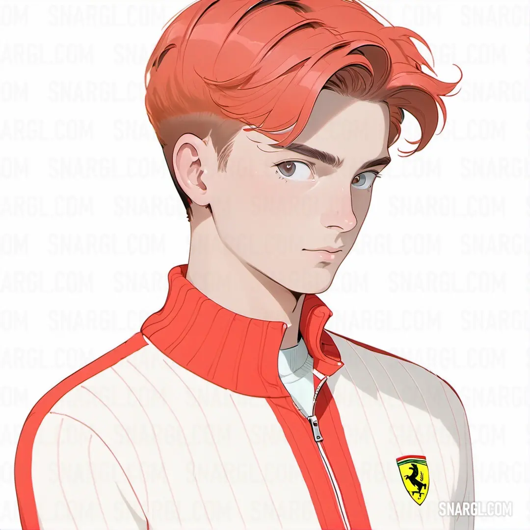 Pastel red color example: Man with red hair and a red sweater on a white background