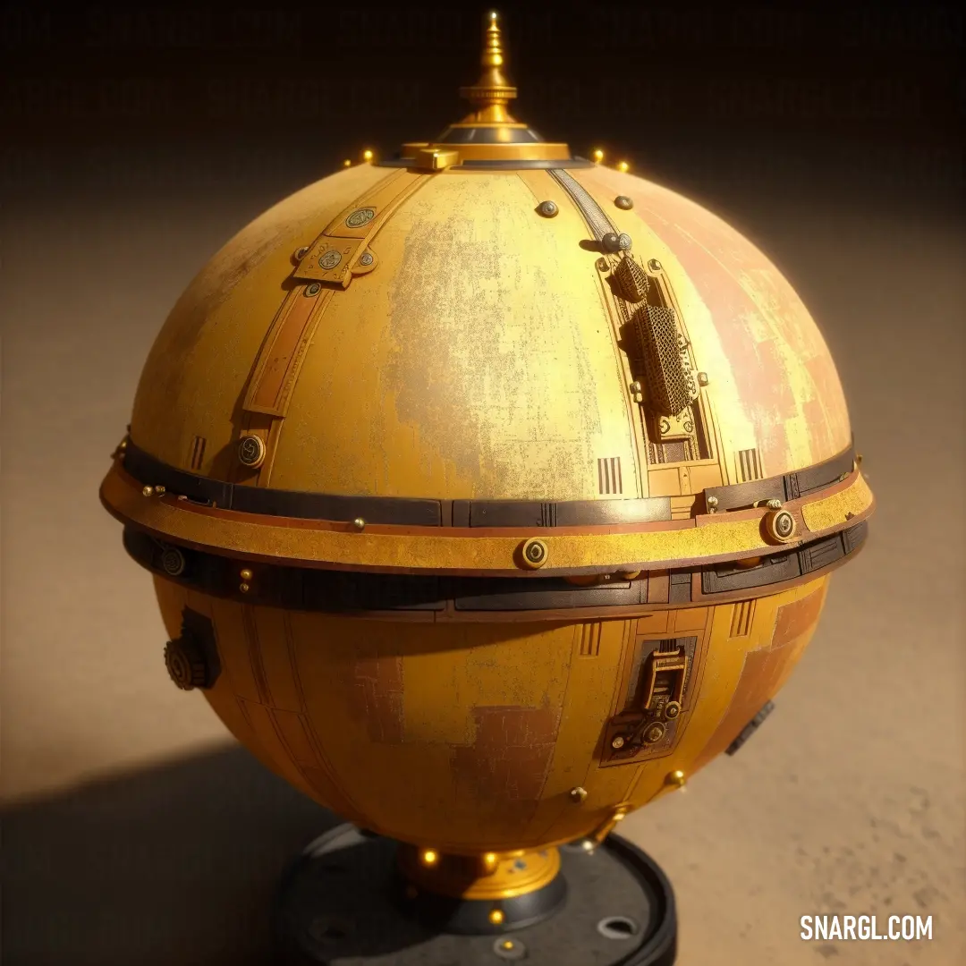 Yellow and black globe  and a black base with a gold top and a black base