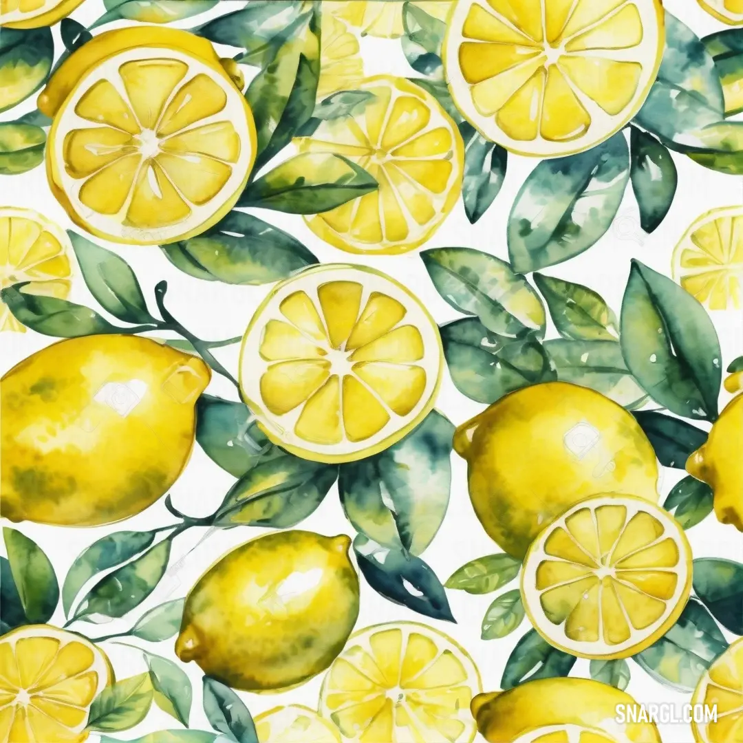 An elegant watercolor portrayal featuring fresh lemons and lush leaves artfully arranged on a pristine white background, creating a refreshing and invigorating atmosphere that highlights the beauty of nature's simplicity.