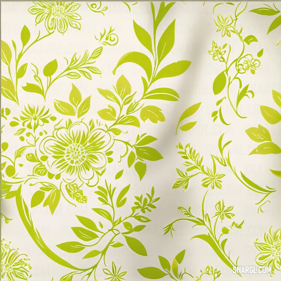 White and green floral wallpaper with a green border on it's side and a white background