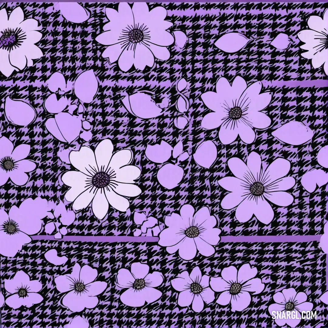 Purple and black floral pattern with a checkered background and a purple border