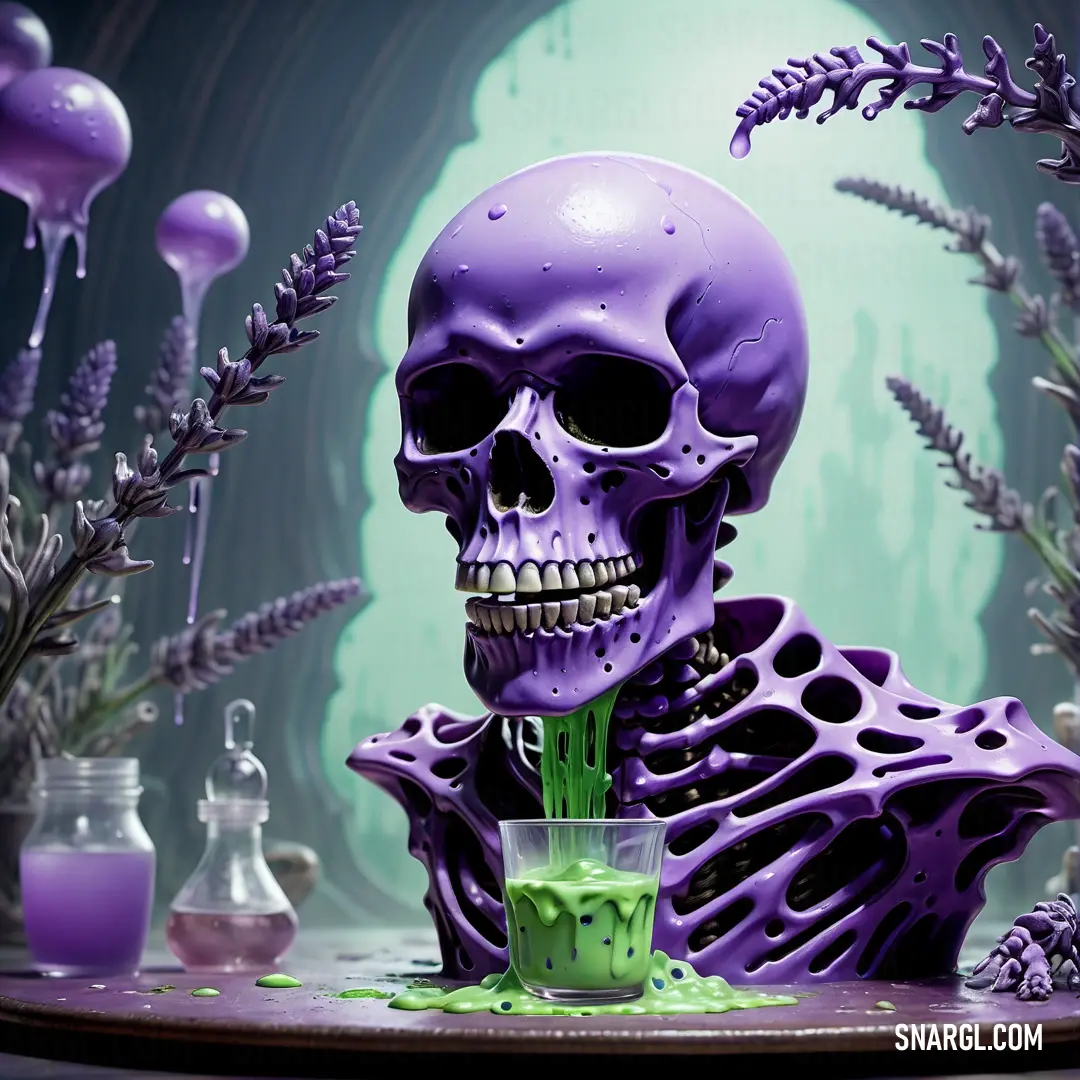RGB 204,204,255 example: Purple skeleton with a green liquid in it's mouth
