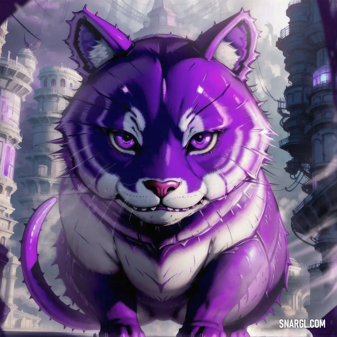 Purple cat with a white face and a purple tail and a white nose