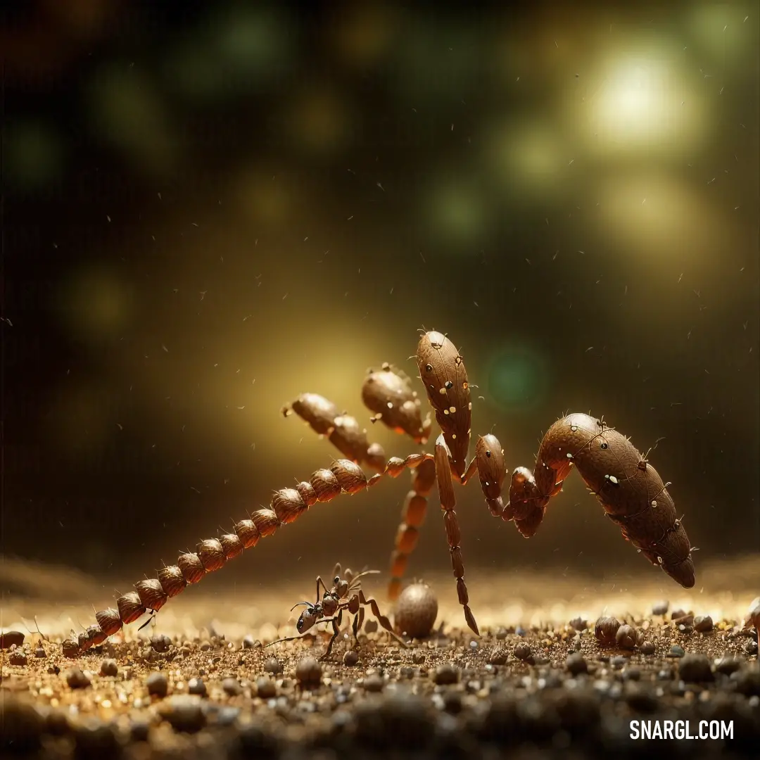 A close-up view of a small insect clings to the dirt ground, its delicate features sharply in focus against a soft, blurry background. The warm tones of the image provide a contrast between the tiny insect and the earth it calls home.