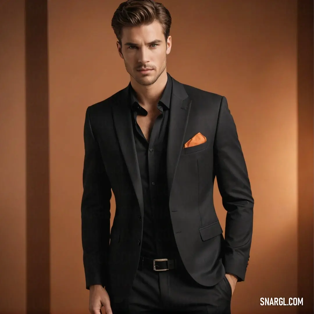 In an inviting room adorned with warm brown walls, a dapper man poses elegantly for the camera, radiating charisma while dressed sharply in a tailored suit, exemplifying both style and charm.