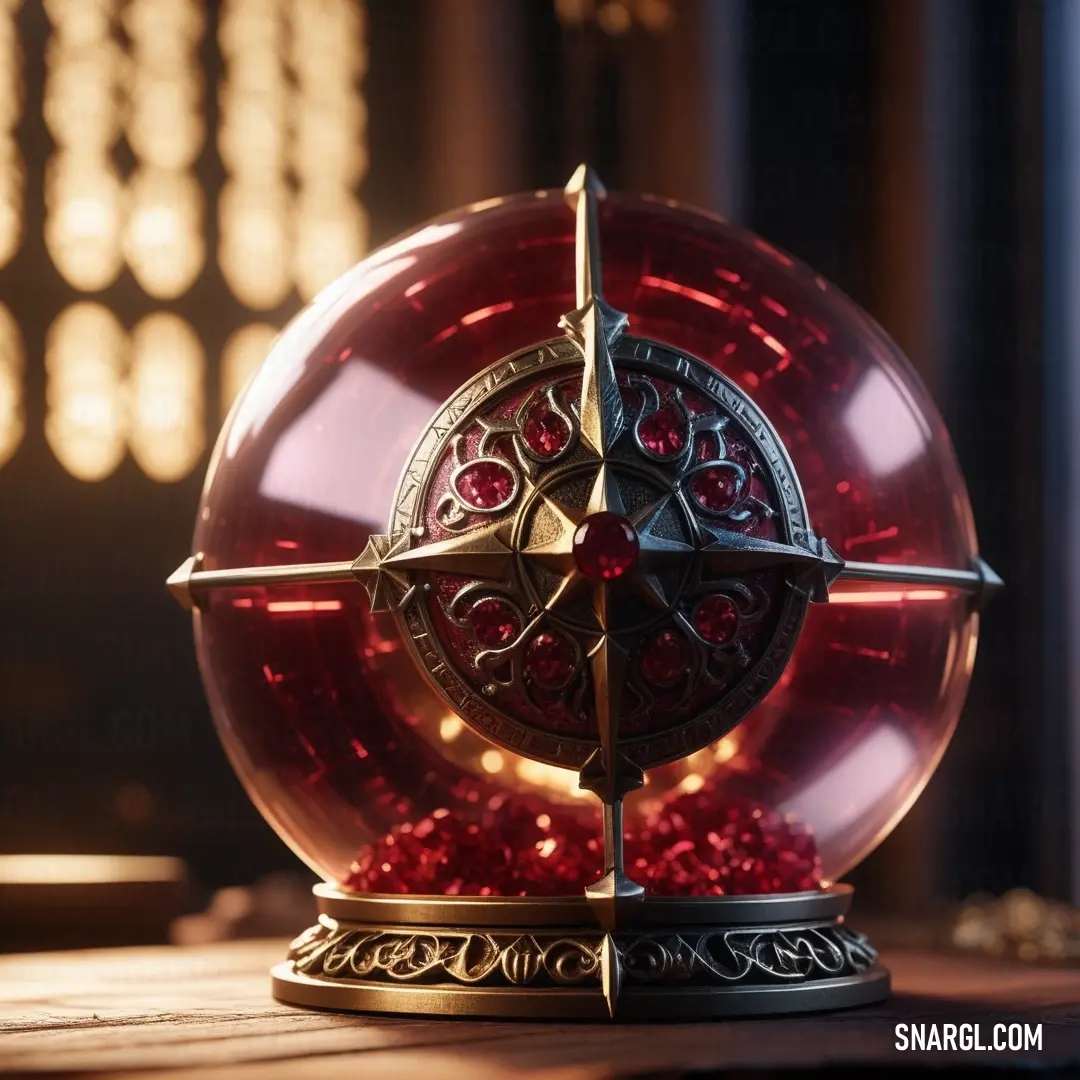 A red glass ball with a star on top rests on a table, illuminated by soft window light. The warm Persian orange hue creates a welcoming, festive atmosphere in the scene.