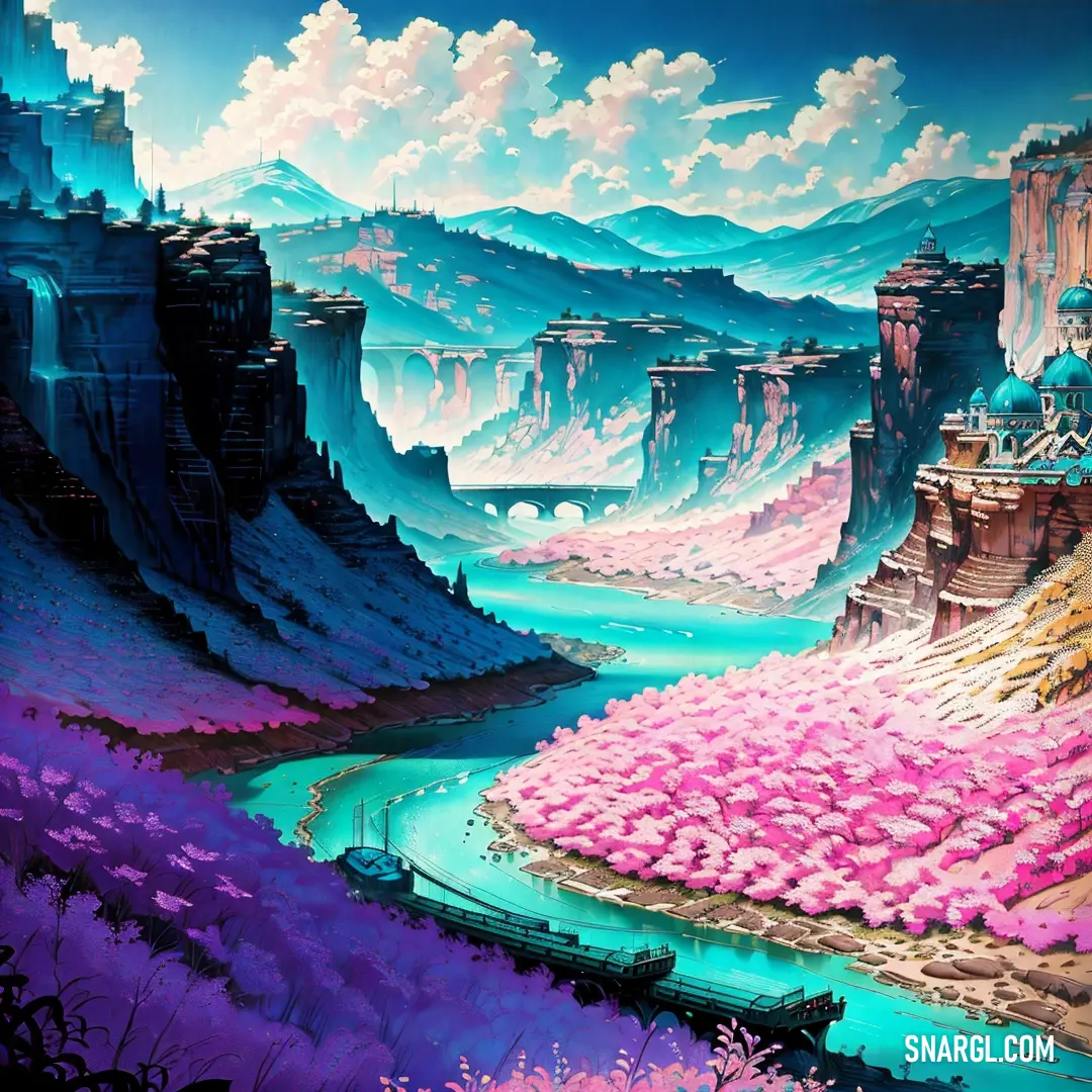 Picture with primary colors of Persian pink, CG Blue, Turquoise, Rich black and Cinereous