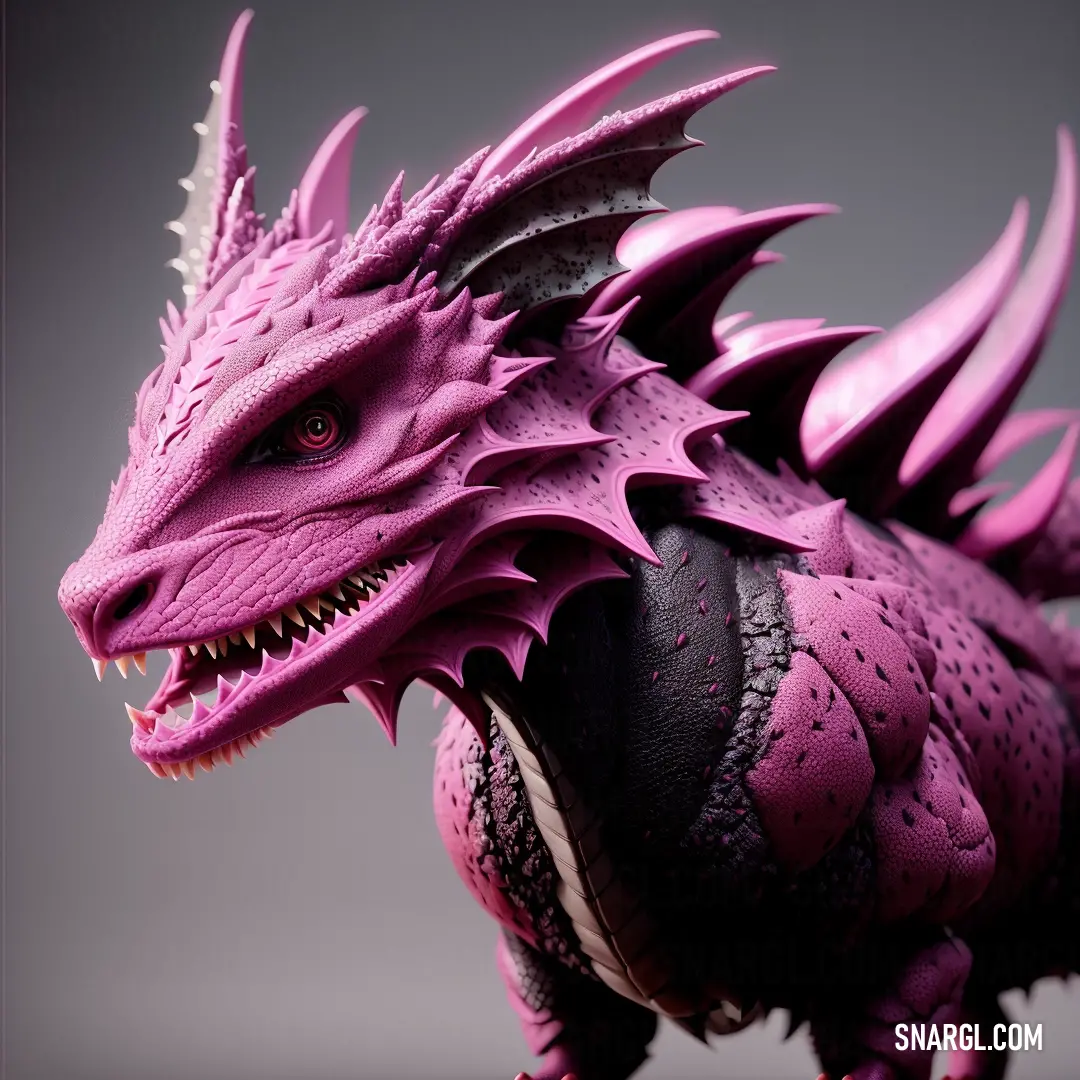 Purple dragon statue is shown on a gray background with a black background and a gray background