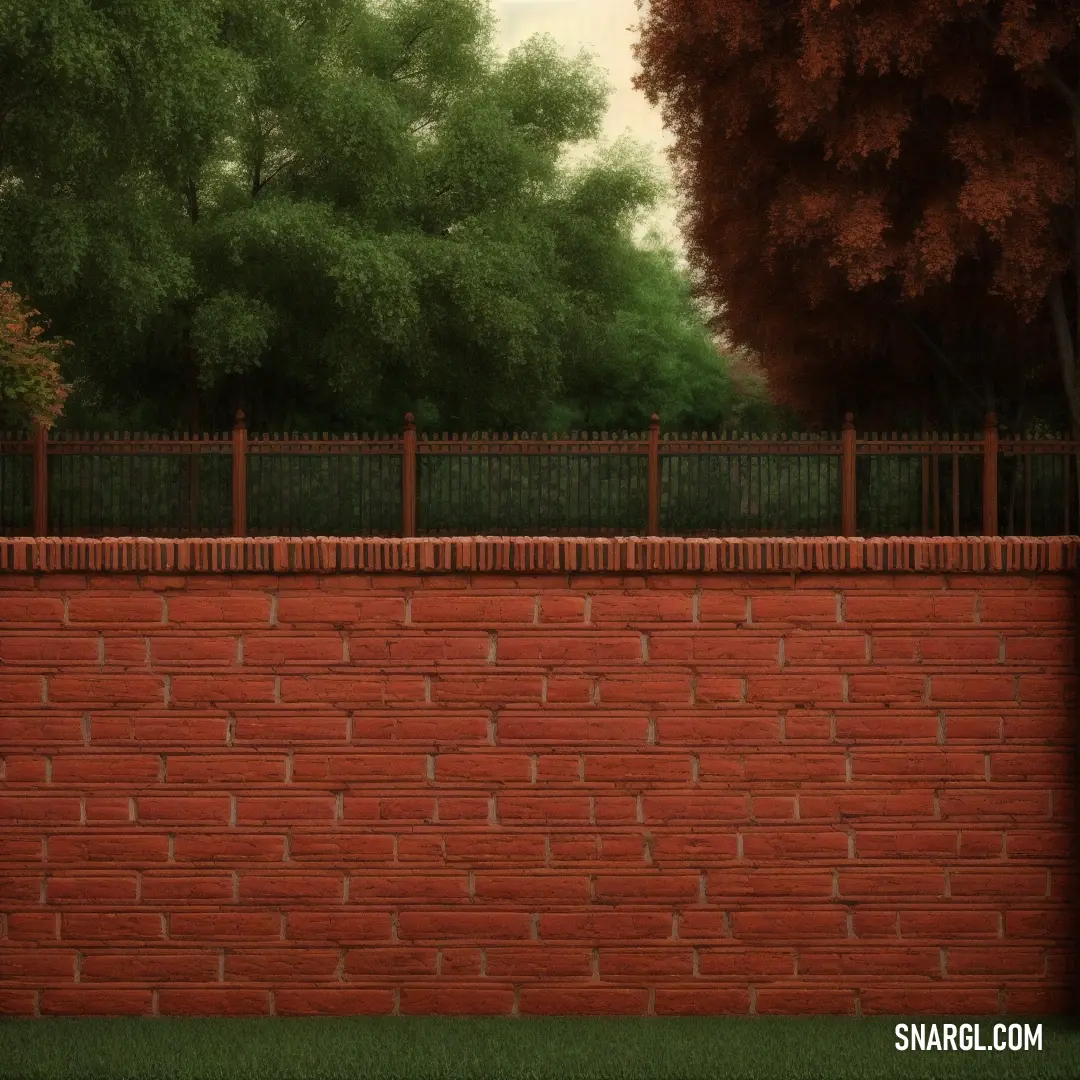 Painting of a person on a skateboard on a sidewalk near a brick wall and trees in the background. Example of Persian plum color.