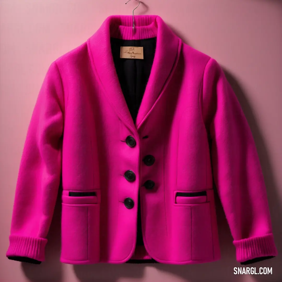 Persian rose color. Pink jacket hanging on a pink wall with a black shirt underneath it