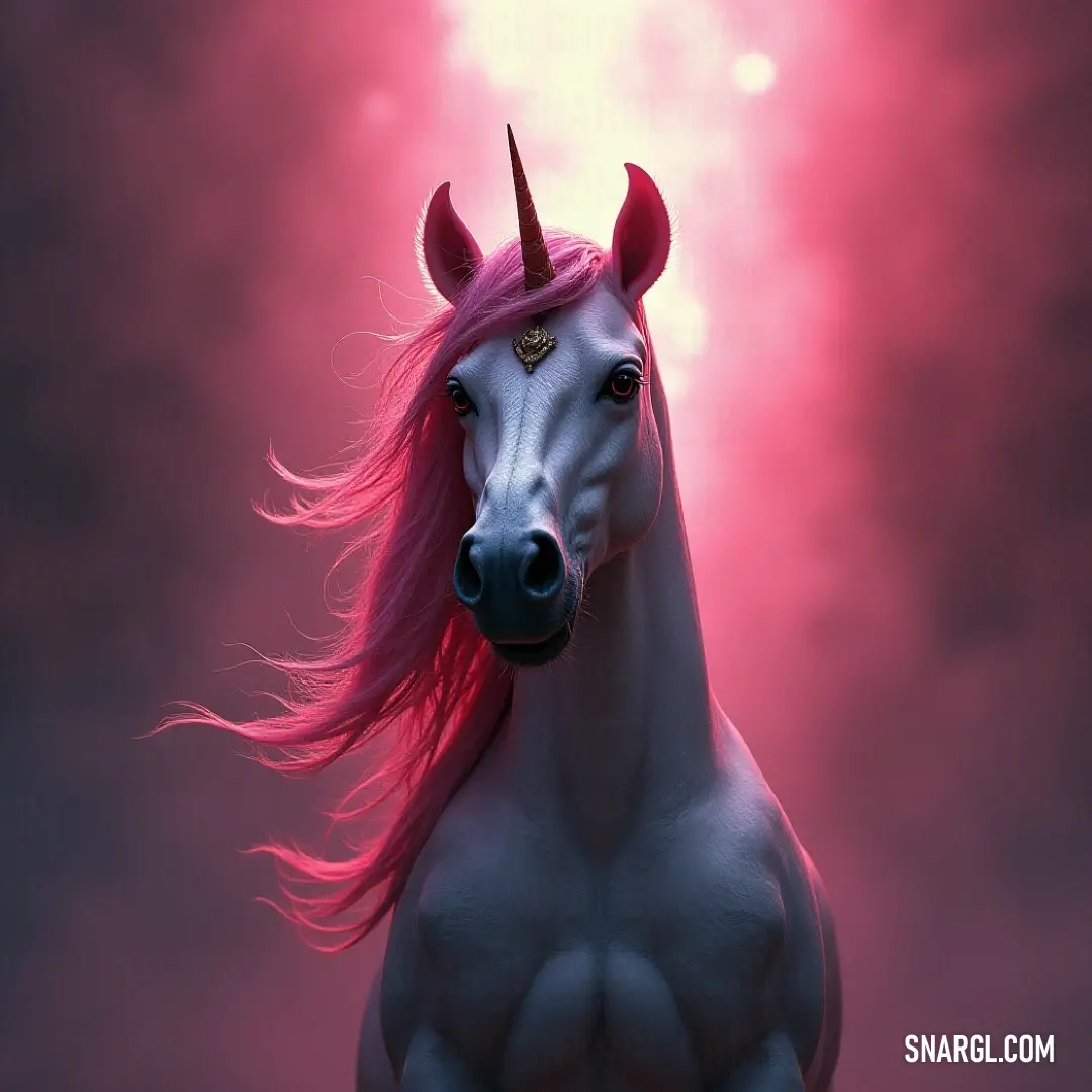 A white unicorn with a flowing pink mane stands in a vast field, its beauty enhanced by the soft pink tones of its hair, radiating elegance and serenity. A magnificent white unicorn with a flowing pink mane stands proudly in an open field. The soft pink hue contrasts beautifully with the white of the unicorn, creating a vision of grace and beauty.