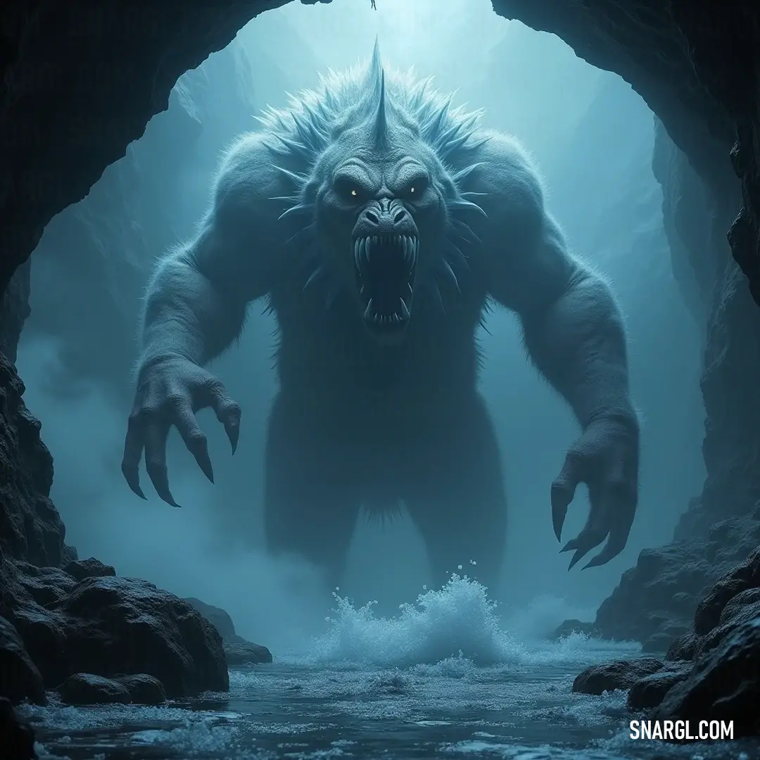 Nestled within the rugged embrace of a cave, the Big furry Phorcys emerges, its formidable presence and wide mouth hinting at untold stories of the underwater world. In the heart of a shadowy cave, a formidable Big furry Phorcys reveals itself, its massive mouth agape in an impressive display. The cave's rocky contours and the shimmering water frame this majestic creature, evoking a sense of awe and curiosity about it