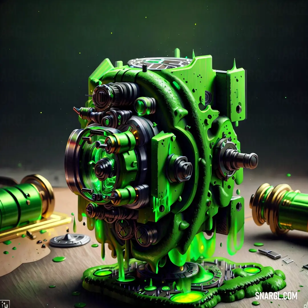 Green machine with gears and a green light on it's side