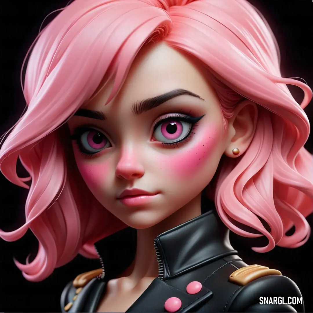 Cartoon girl with pink hair and pink eyes and pink hair and pink eyes and pink hair and pink eyes. Example of Pink Sherbet color.