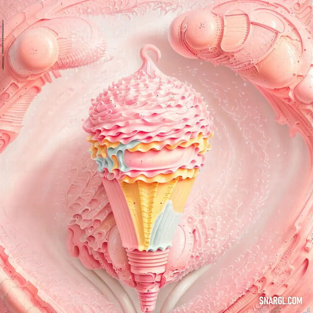 Pink ice cream cone with a pink base and a blue cone on top of it