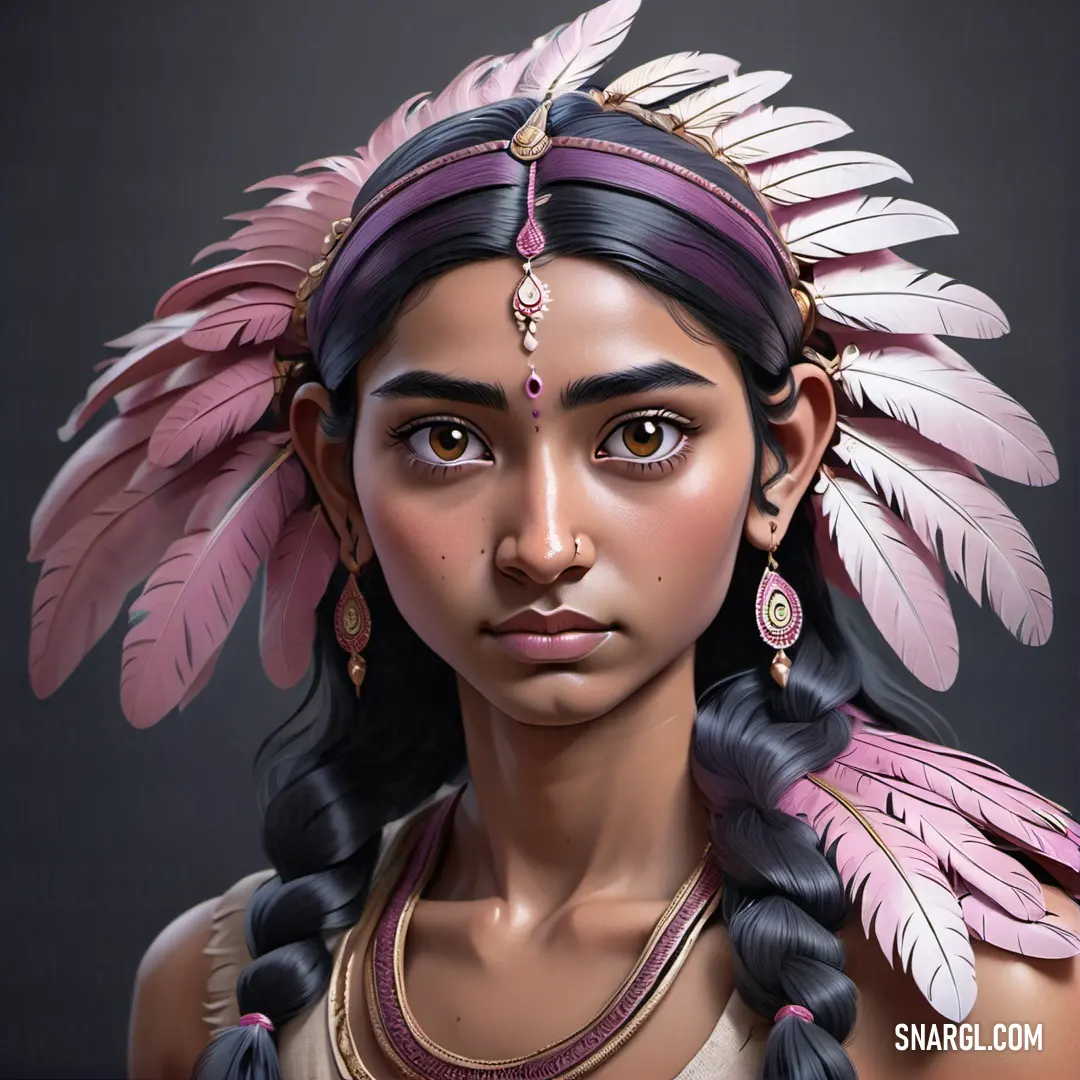 Digital painting of a native american girl with feathers on her head and a feathered headdress