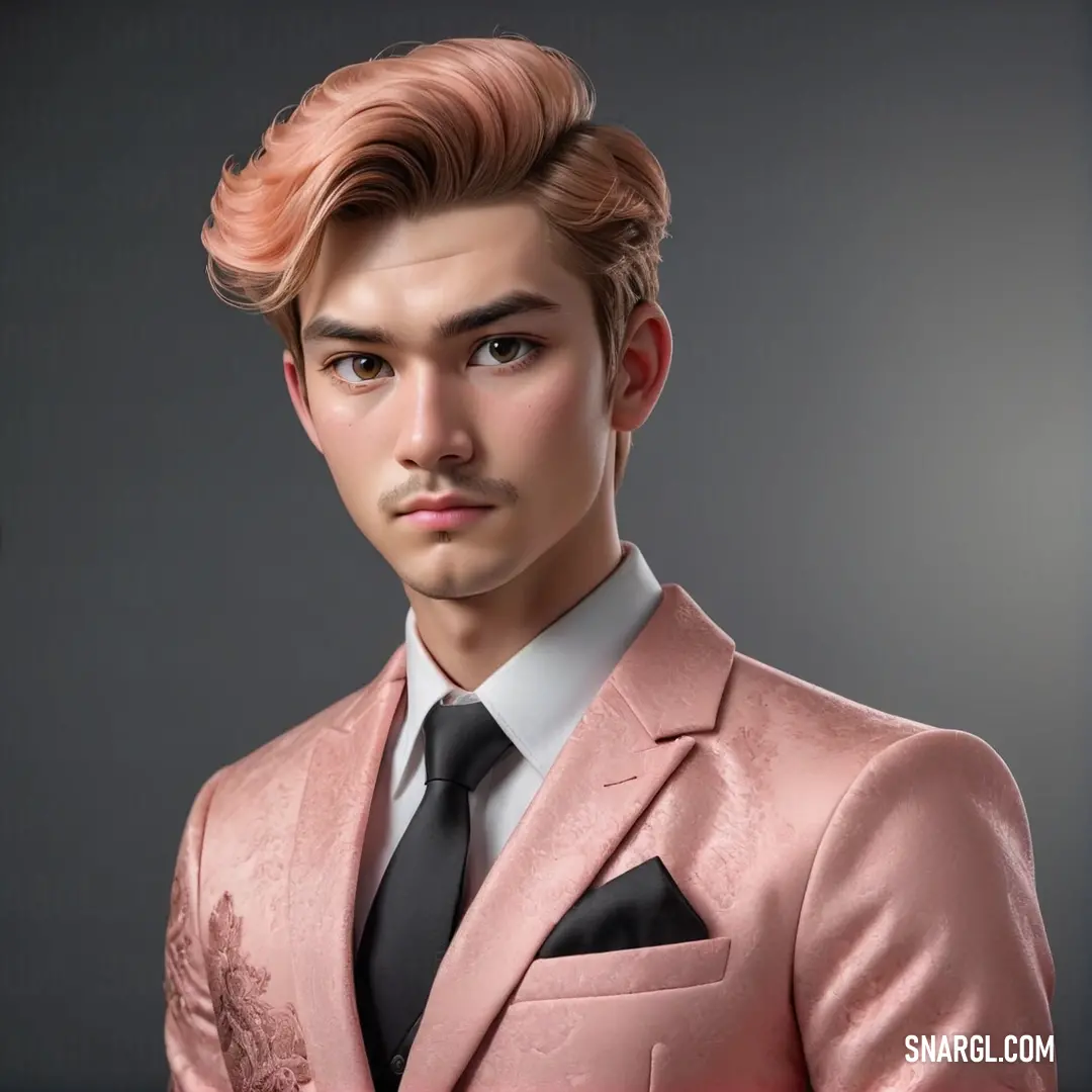 Man in a pink suit and tie with a black tie and a white shirt