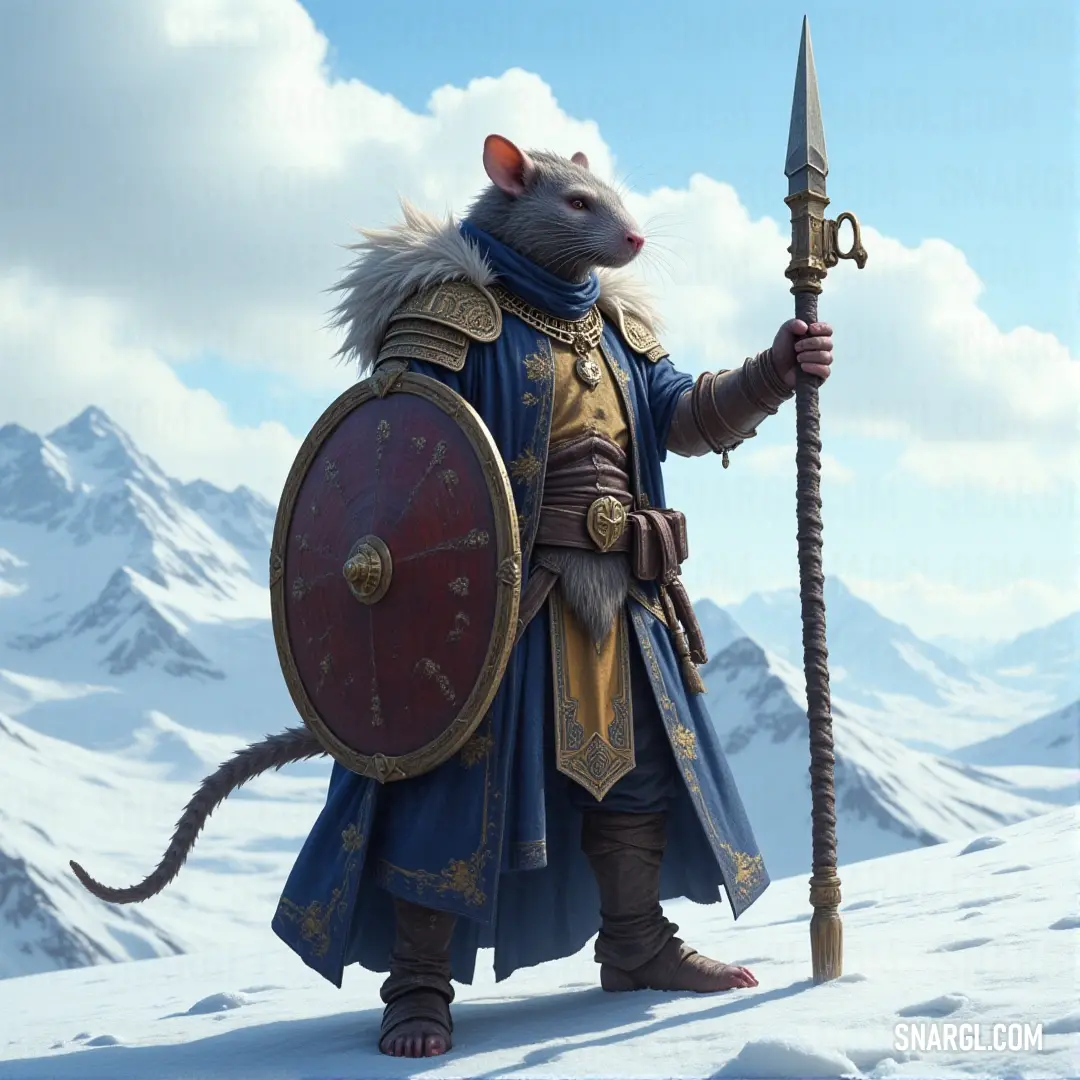 The Plague Monk Leader in a tattered costume, sword and shield at the ready, stands firm in the snow, watching for approaching threats. The Plague Monk Leader, wearing a tattered costume, grips a sword and shield, standing resolute in the snow. His figure cuts a sharp contrast against the frozen white landscape, his eyes focused on distant foes.
