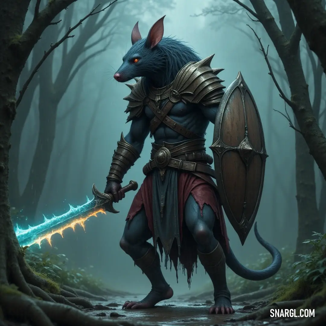 Amidst a foggy forest, a Plagueclaw Catapult, equipped with armor and a massive sword, looms as a terrifying force, ready to unleash destruction. A Plagueclaw Catapult, its massive metal body adorned with armor and a sword, stands tall in a misty forest. Trees loom around it, and an eerie fog swirls, adding to the menacing presence of this war machine.