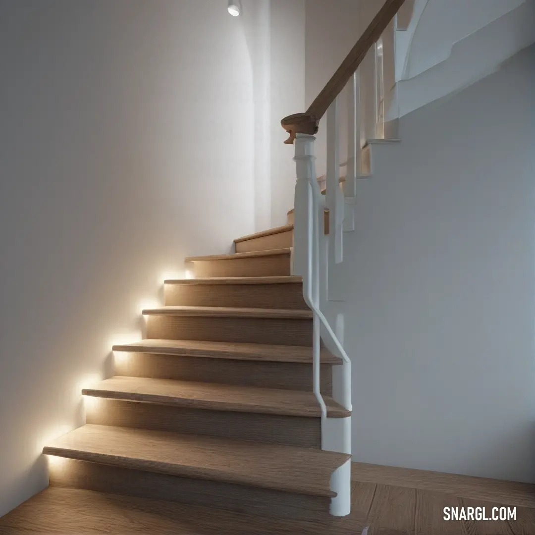 Set of stairs with a light on the side of it. Color Platinum.