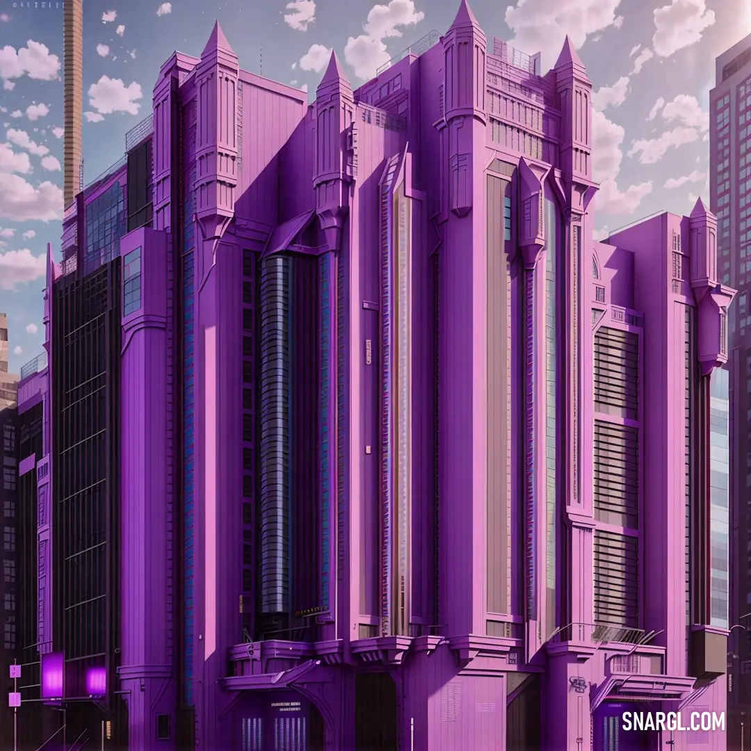 Purple building with a clock on the front of it. Color RGB 221,160,221.