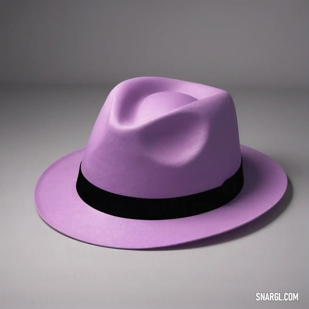 Purple hat with a black band around the brim and a black band around the brim on the brim. Example of Plum color.
