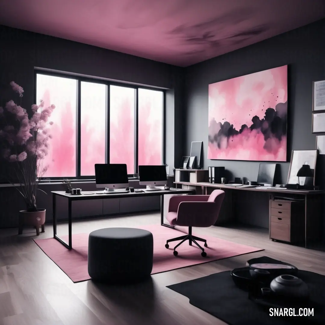 Room with a desk, chair. Color #DDA0DD.