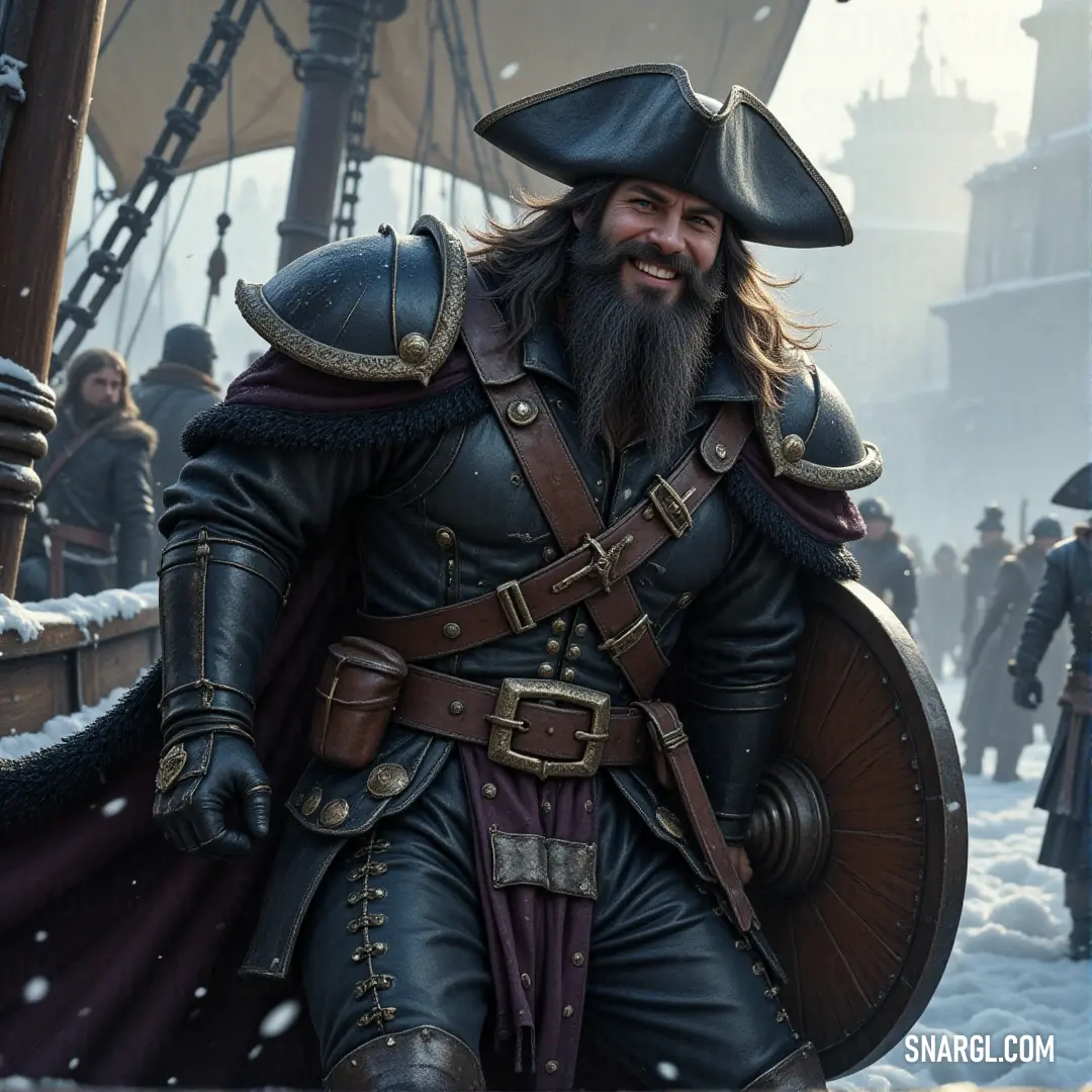 Portgas D. Ace trudges through the snow in his pirate outfit, sword in hand, and a hat on his head, ready for battle in this wintry landscape.