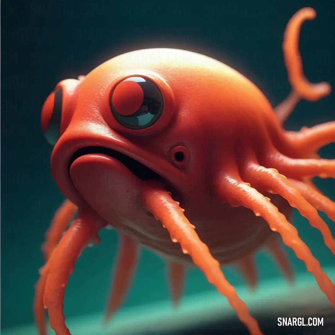 Portland Orange color example: Close up of a toy octopus with a big eyeball on it's head and legs