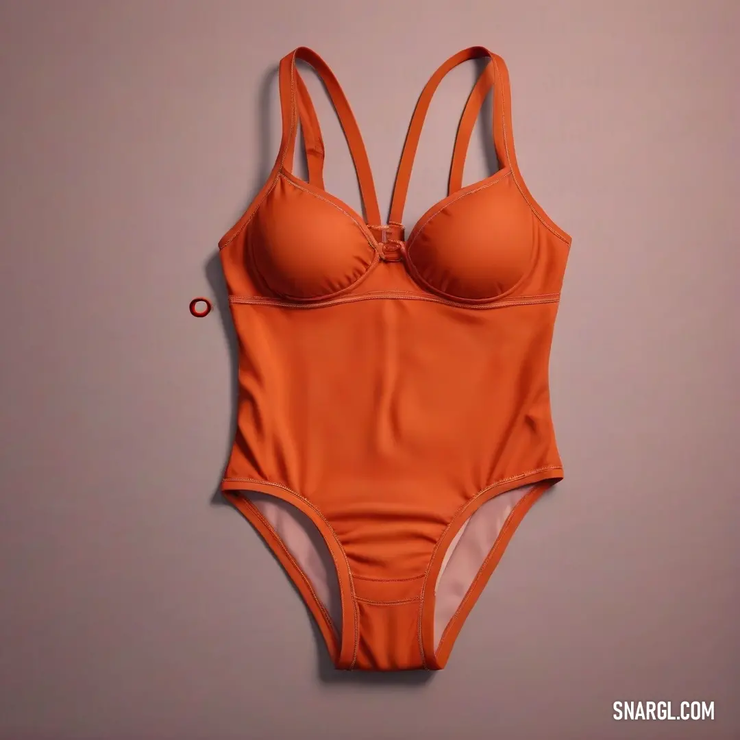 Portland Orange color example: Woman's swimsuit with a bra and straps on a gray background