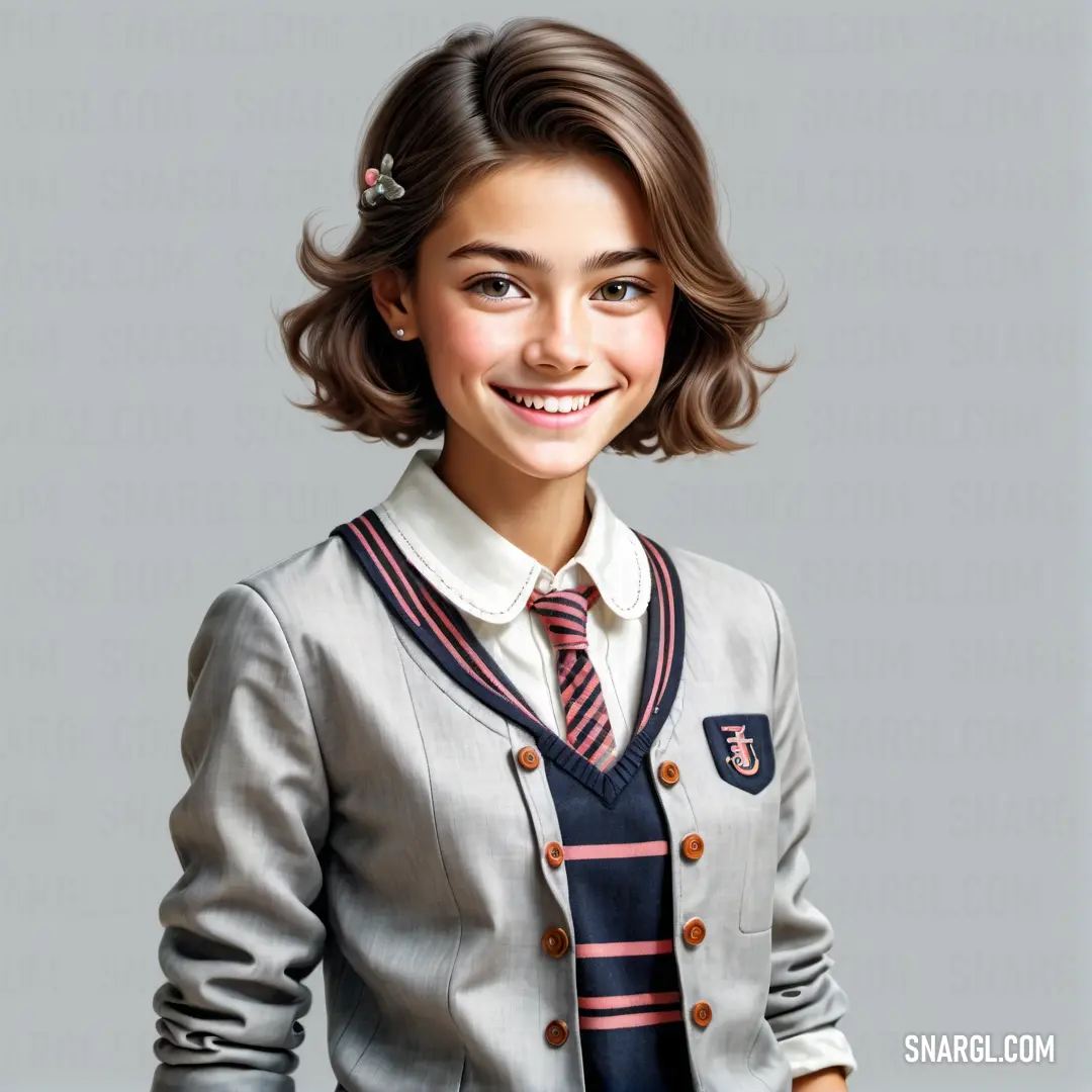 Young girl in a school uniform is smiling for a picture in a portrait style