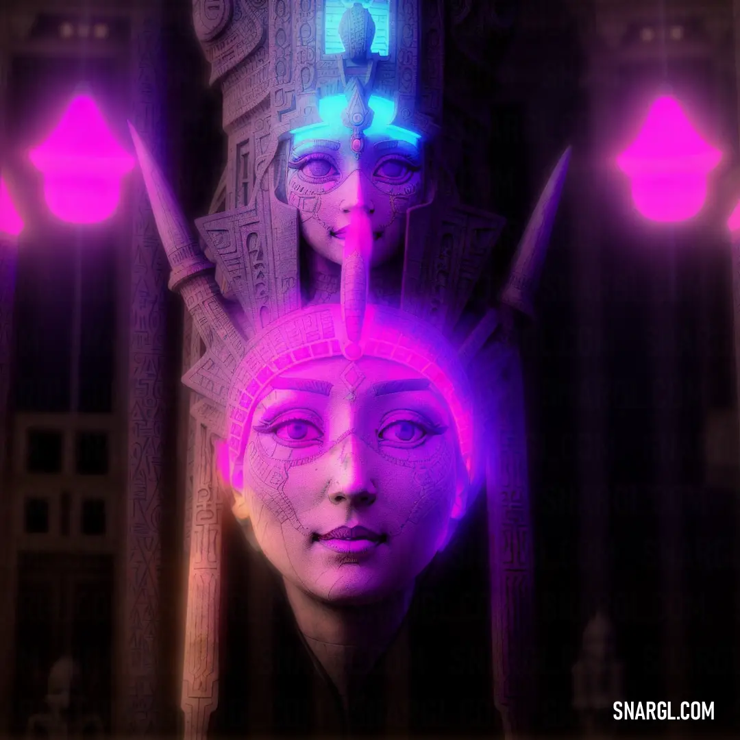 Digital painting of a woman with a headdress and a halo of lights above her head