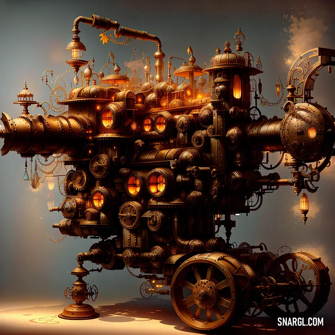 Steam engine with lots of lights on it's side and a sky background behind it