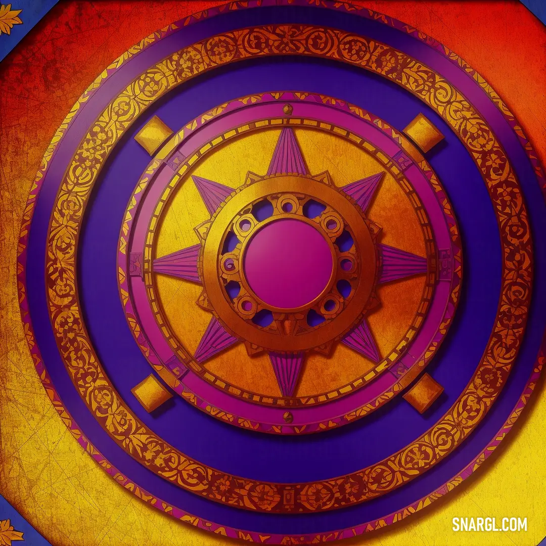 Colorful picture of a clock with a purple circle around it's center