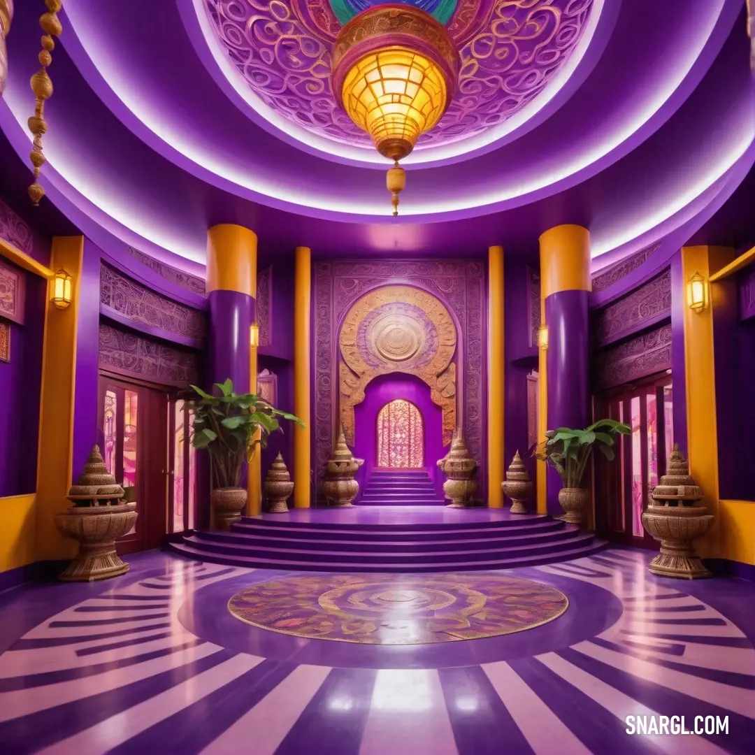 Purple and yellow room with a purple and yellow ceiling