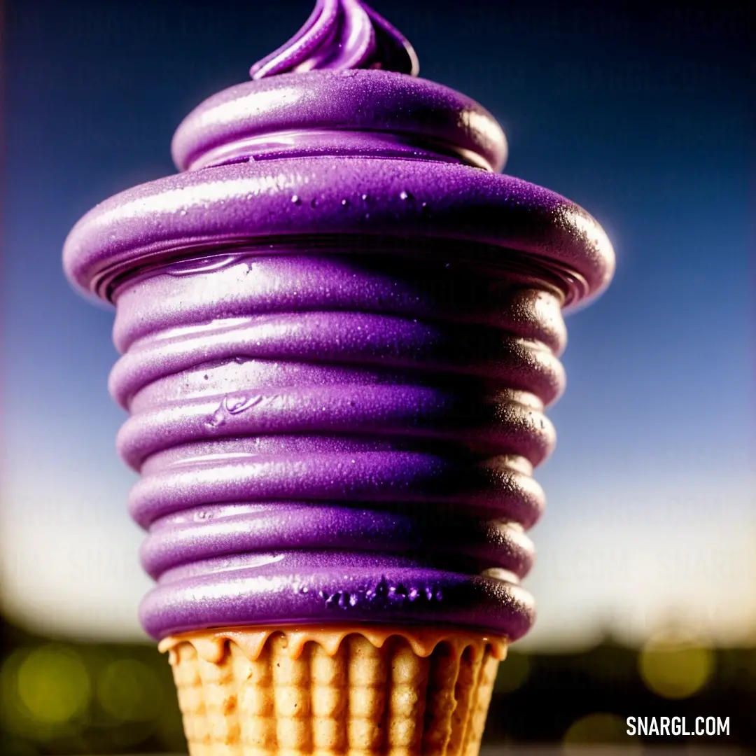 Purple ice cream cone with a blurry background