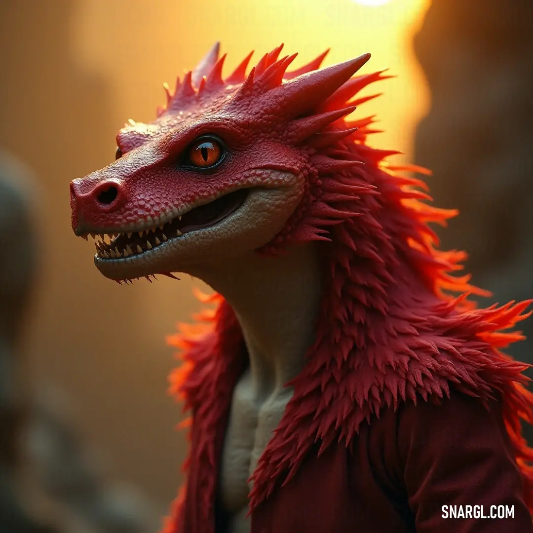 Regal Red Pyro Beast Statue with Fiery Spirit A majestic Red Pyro Beast statue, draped in a striking red jacket, stands with regal poise, symbolizing strength and fiery spirit, capturing attention in a world that blends art with nature's fierce elements.