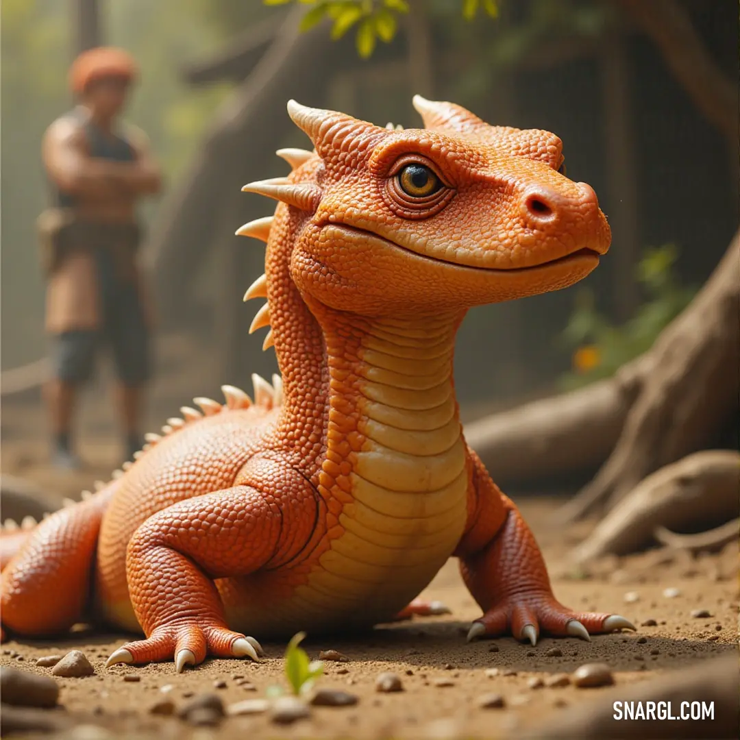 A toy lizard and a Pyro Drake rest on the forest floor, surrounded by rocks and trees, in a serene yet wild moment amidst nature. A toy lizard lies on the ground next to a Pyro Drake in a lush forest, surrounded by trees and scattered rocks. The scene captures a moment of stillness amidst nature's chaos, with vibrant colors and mystical creatures blending into the environment.