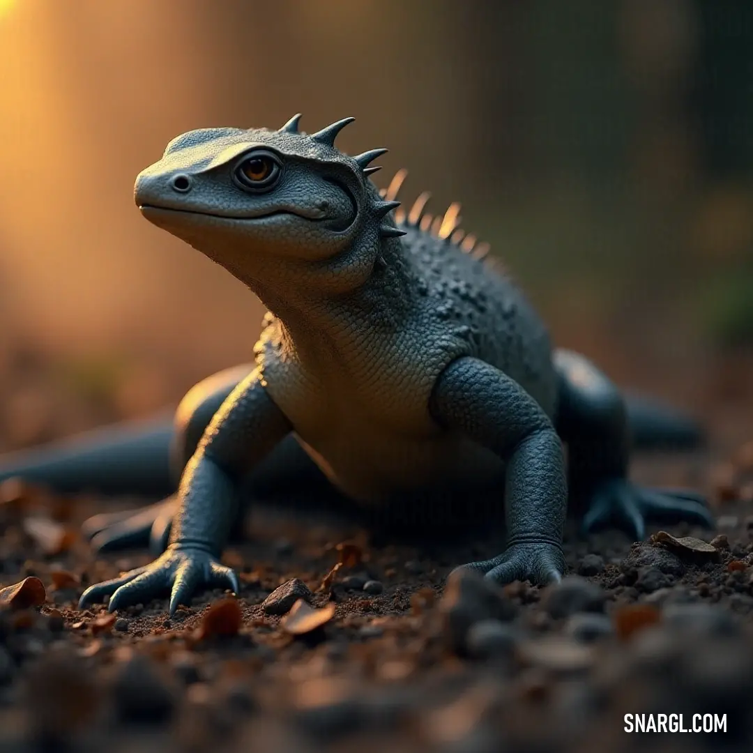 A small lizard basking in the glow of a gentle light, resting on the earthy ground next to a sturdy tree trunk, encapsulating the beauty of nature's serene moments.