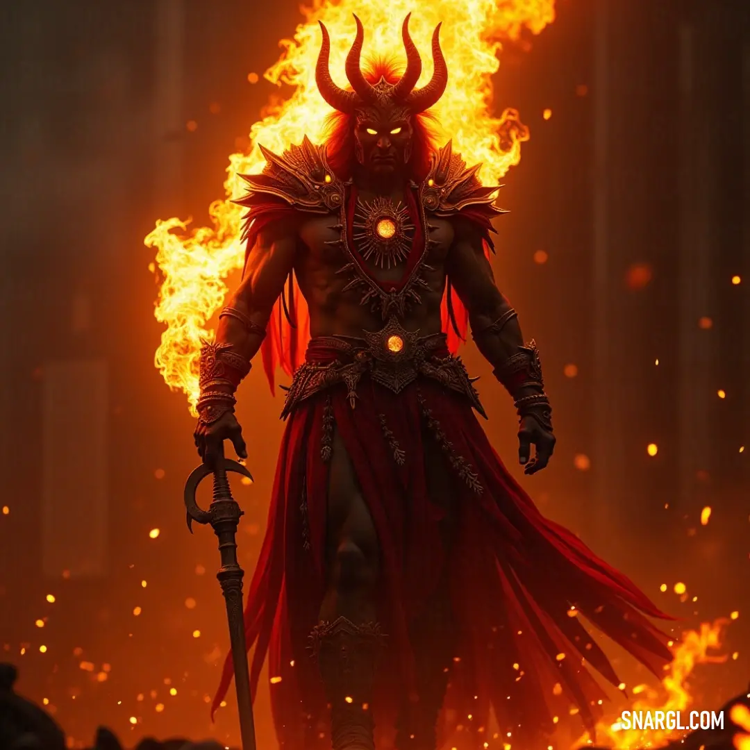 A Pyro Wraith with a sword and mask stands tall before a fiery backdrop, exuding strength and mystery in the midst of an intense, fiery environment. A Pyro Wraith, clad in a dark mask and holding a sword, stands in front of a fiery inferno. The intense heat of the flames contrasts with the cool, stoic expression of the figure, giving off an aura of power and mystery as the fire blazes behind them.